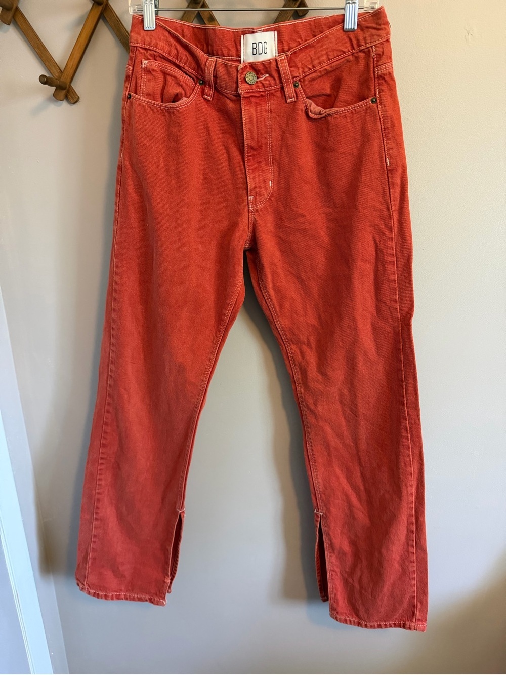 Urban Outfitters BDG Split Hem High Rise Straight Jeans Burnt Orange 29